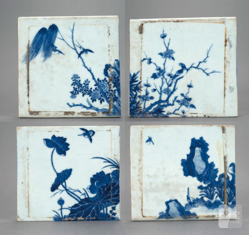    清 青花花鳥小瓷板四塊